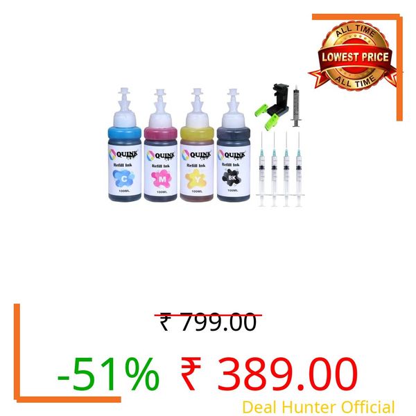 QUINK for 805 Ink Cartridge with Suction Tool for Printer Cartridges 803 805 682 802 678 901 818 21 22 680 27 703 704 685 862 920 808 960 Color Ink (Color KIT)