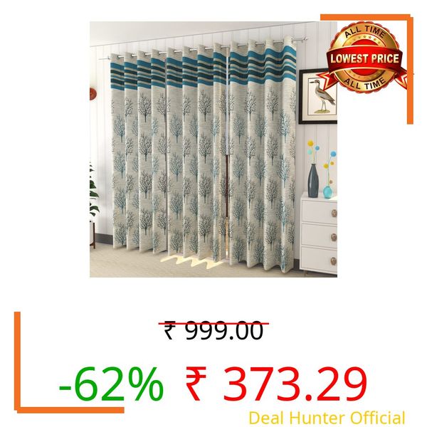 Kiara Creations Premium Jacquard Jute Room Darkening Curtains for Door- 7 Feet (Pack of 1) Aqua