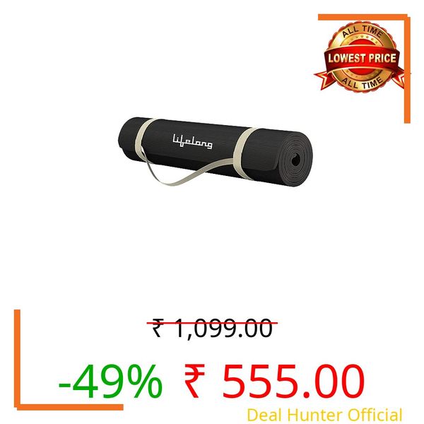 Lifelong LLYM97 Yoga mat for Women & Men EVA Material 8mm Anti-Slip Yoga-Mat with Strap for Gym Workout|Exercise Mat For Home Gym Workout and Yoga Exercise (6 Months Warranty) Black