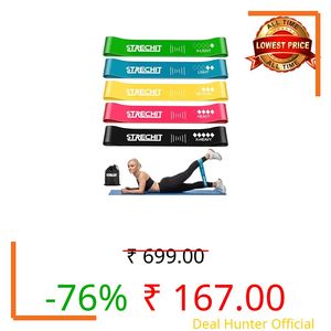 Resistance Bands for Men & Women with Different Resistance Levels for Shaping Legs & Glutes - Exercise Band for Gym, Yoga, Home Exercise, Workout with Carrying Bag & Posture Guide (5, Multi Colour)