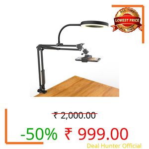 Overhead Camera Mount with Ring Light, Flexible Articulating Phone Arm Stand Compatible with iPhone, Logitech Webcam, Desk Tripod for YouTube Live Stream Cooking Nail Video Recording