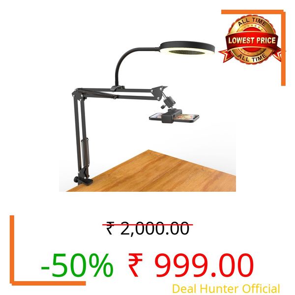 Overhead Camera Mount with Ring Light, Flexible Articulating Phone Arm Stand Compatible with iPhone, Logitech Webcam, Desk Tripod for YouTube Live Stream Cooking Nail Video Recording