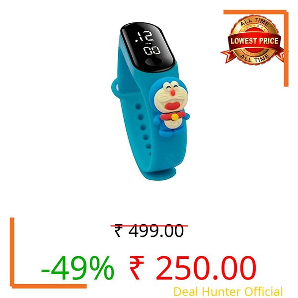 Truvic Fashionable Kids Waterproof White Light LED Band Watch with Date & Time Display (Cartoon May Vary) (Sky Blue)