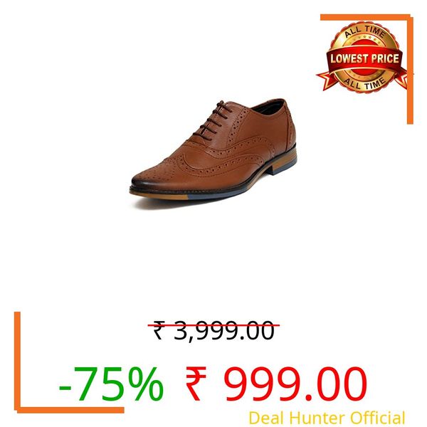 ARAMISH Tan Genuine Leather Formal Brogue Shoes for Men - 10 UK