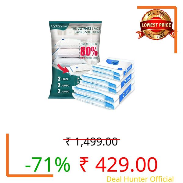 Pack of 6 Vacuum Bags for Clothing, Vacuum Cleaner, Captainfive Vacuum Storage Bag (2 x 100 x 80 cm + 2 x 80 x 61 cm + 2 x 70 x 51 cm), Reusable Vacuum Storage Bag for Clothes, Duvets, Bedding