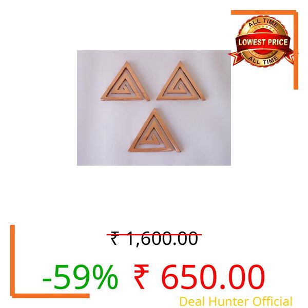 Shubh Sanket Vastu Copper Helix Triangular Design Figurine, 3.5 Inch, Set of 3, Vaastu Dosh Nivaran for Home & Office