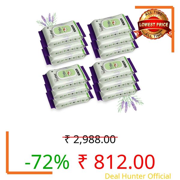 PUPPEE Wipe ME 100% Biodegradable 576 Count (Pack of 12) Wet Wipes for Dogs, Cats & All Pets | Lavender Essential, Vitamin E & Olive Oil | Anti-Bacterial | Cleansing, Deodorising & Grooming Wipes