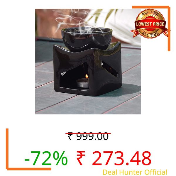Pure Source India Ceramic Clay Candle Operated Aroma Burner Oil Diffuser, Extra Large Bowl, with 1 Tealight, 4.25 Inch, (Black)