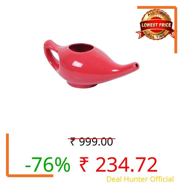 Leak Proof Durable Porcelain Ceramic Neti Pot 220 ML for Natural Nasal Cleansing | Natural Treatment for Sinus, Infection and Congestion Microwave and Dishwasher Friendly (Red)