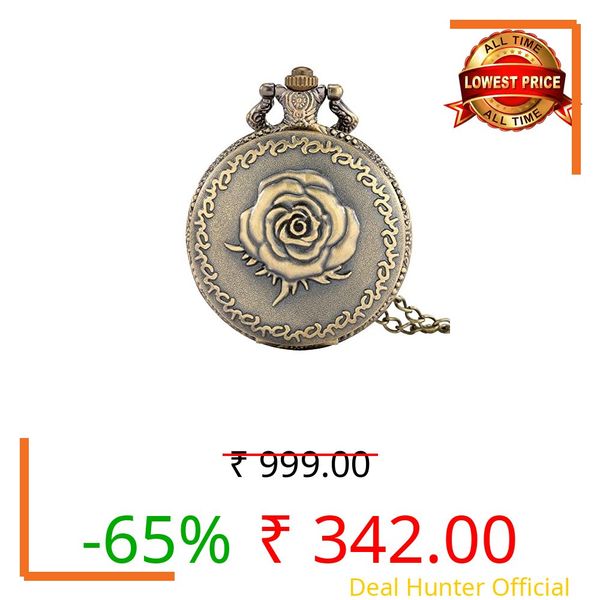 RainSound Unisex-Adult Metal Rose Flower Vintage Pocket Analog Watch Keychain, Dial_White