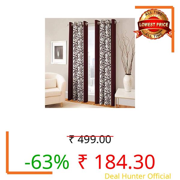 HOME UTSAV 1 Piece Eyelet Polyester Printed Door Curtains for Door 7 Feet, Brown