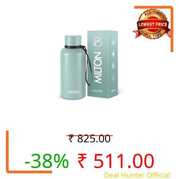 Milton Aura 500 Thermosteel Water Bottle 500 ml, 24 Hr Hot and Cold I Leak Proof Lid, ISI Certified I Vacuum Insulated I for Office, Gym, School I Grey