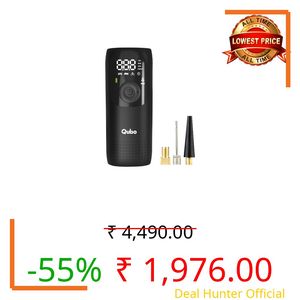 Qubo Digital Tyre Pressure Inflator by Hero Group | 5000 mAh Battery | 150 PSI | Type-C Charging | LED Light | Digital Display | 5 Air Fill Modes | Multiple Modes | Multiple Nozzles