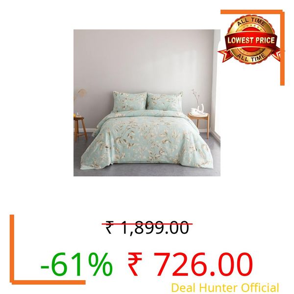 Harbell Home 400TC Super Soft Premium Cotton Super King Size Bedsheet for Double Bed with 2 Pillow Covers 108x108 Inches, Breathable Floral Print Flat Sheet Wrinkle-Resistant, Durable, Mint Green