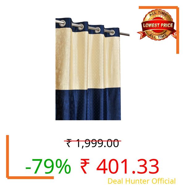 HOME UTSAV Embossed Pyramid Solid Punching Heavy Curtains for Door 7 Feet, Pack of 2, Blue Patch