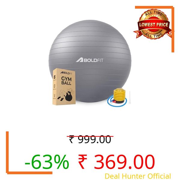 Boldfit Gym Ball for Exercise with Foot Pump for Workout Yoga for Women and Men Swiss for Balance Stability Training, Fitness 55cm-Grey