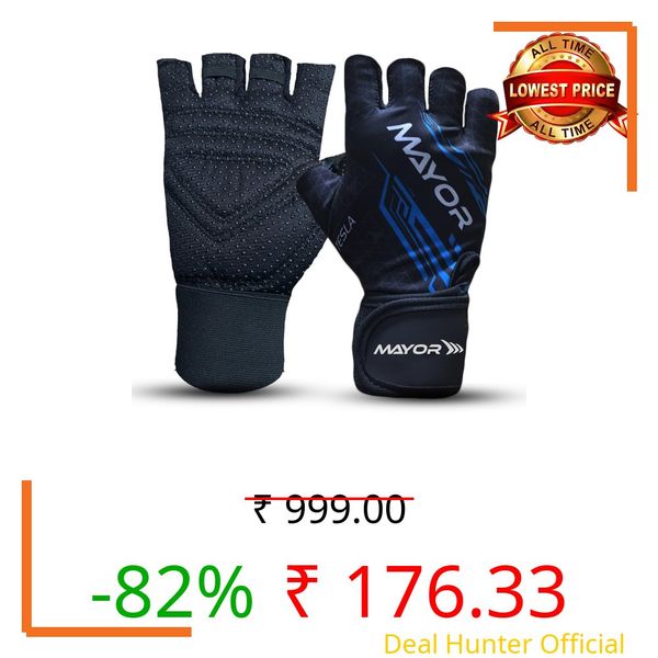 Mayor Tesla Gym Gloves (Free Size) Men & Women with Wrist Support Accessories, Gloves for Gym Workout, Training and Exercise with Pullers, Gym Gloves for Weightlifting (Black/Blue)