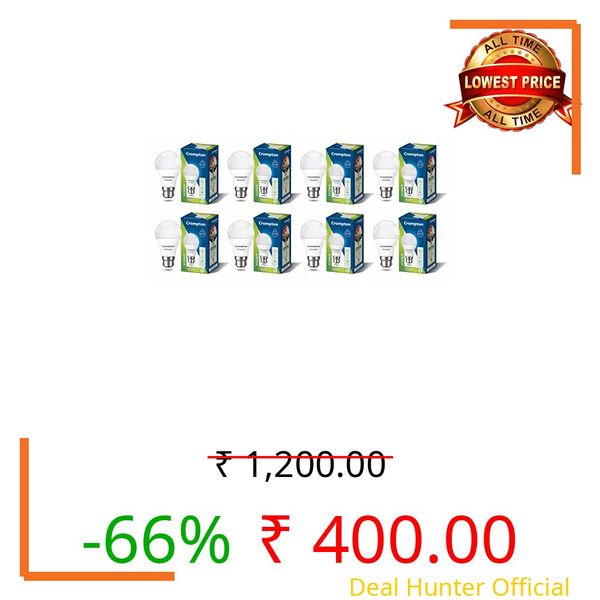 Crompton Dyna Ray LED Bulb | 9W | Cool Day Light | B22 Base | 180 Degree Coverage | 4kV Surge Protection | 440V High Voltage Protection | Pack of 8