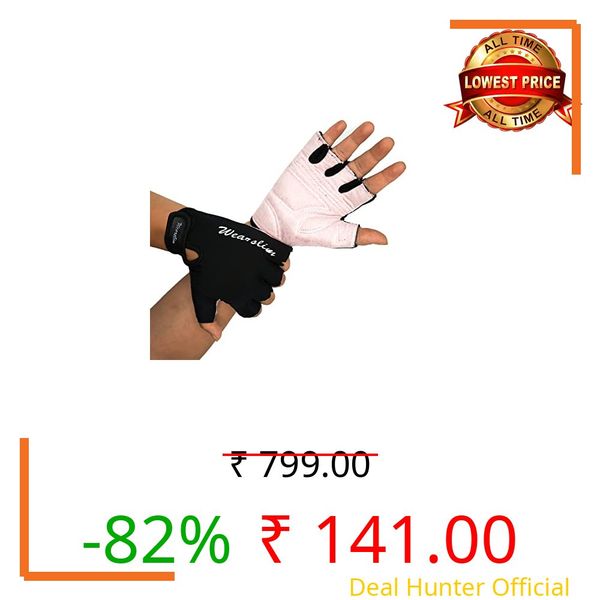 Wearslim® Premium Workout Weight Lifting Fingerless Gym Gloves for Training, Exercise, Fitness Workout Hand Grips Exercises - Black & Pink (Size- L)