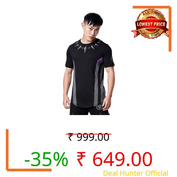 The Souled Store | Men Official Round Neck Black Panther for T'Challa |Half Sleeve 100% Cotton Balck Color | Printed Drop Cut T-Shirts