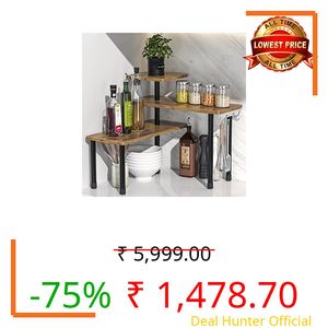 Kitchen Countertop Organizer, 3 Tier Moveable Corner Shelf for Organization, Bathroom Counter, Spice Rack, Coffee Area, Over Sink, Dresser Table (Rustic Brown)