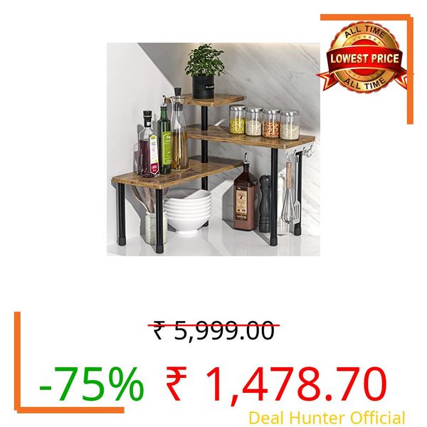 Kitchen Countertop Organizer, 3 Tier Moveable Corner Shelf for Organization, Bathroom Counter, Spice Rack, Coffee Area, Over Sink, Dresser Table (Rustic Brown)