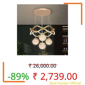 blissbells Luxury LED Pendant Chandelier with Crystal Globe Shades | Modern Decorative Hanging Ceiling Light | Warm White Ambient Lighting | Premium Gold Finish | Ideal for Dining Room, Living Room