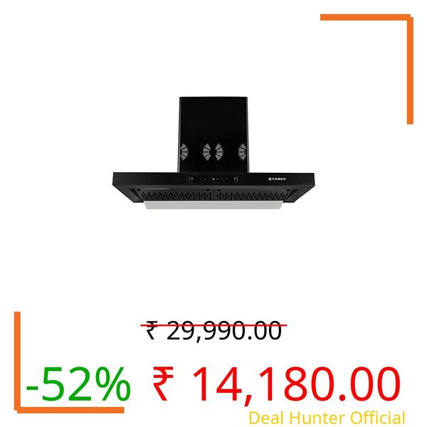 Faber 90cm 1250 m3/hr 6 Way Silent Suction, Autoclean Chimney, Filterless, 8Yr on Motor, 2Yr Comprehensive Warranty, Made in India (Hood Bonito 3D IND HC SC FL BK 90, Touch & Gesture Control, Black