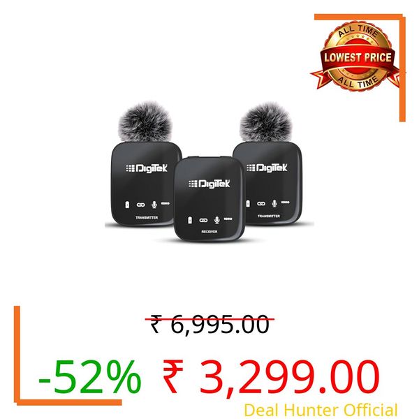 Digitek DWM 101 Wireless Microphone System with ANC Noise Reduction, 360° Sound Capture, Upto 12 Hrs Working Time, for DSLR Camera, Android & iOS Smartphones, Seamless Audio Recording
