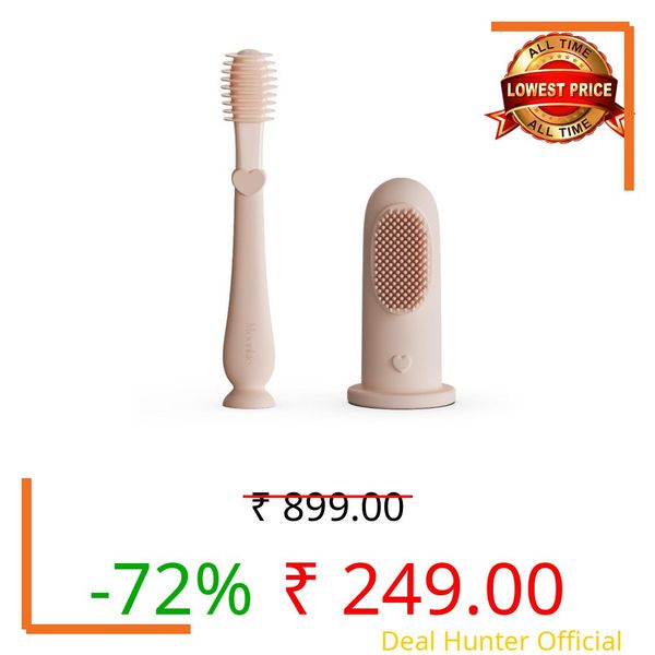 Moonkie Baby Finger Manual Toothbrush Tongue Oral Cleaner Kit For 3 Months +, 2 Pcs (Blush)