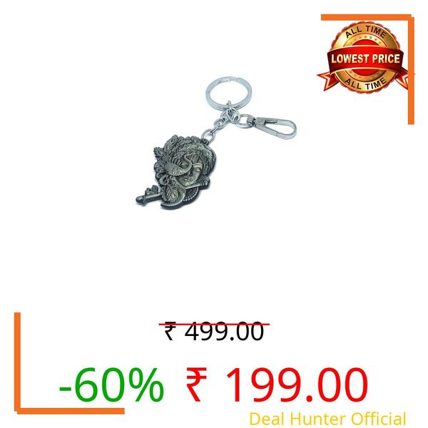 Get Fatang Lord Krishna Face Peacock Flute Dual Sided Keychain with hook | Heavy Duty Keyring for Men & Women | Bags, Car, Bike, Home, Office Keychain Ideal for Gifting(Grey Antique)