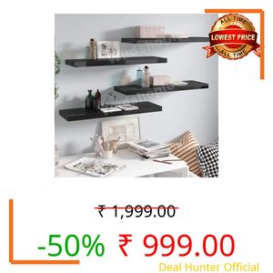 Lenakel Sizkon Wall Mounted Floating Shelf | Wall Rack Shelves And Bedroom Home Decoration Shelf For Living Room (Large, Set Of 4, Black) - Engineered Wood