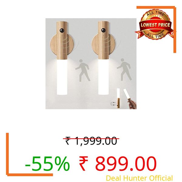 ANKBOY Rechargeable Battery Night Light Motion Sensor Set of 2 LED Wall Lights with 3-Modes Switch Wireless Portable USB Wall Sconces Mini Wood Stick Magnetic Lamp for Bedroom Bathroom Aisle Stairs
