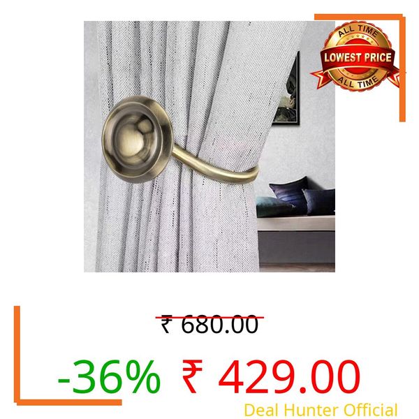 Chitra 2 Pcs Curtain Holdback for Curtains Wall Mounted Metal Drapery Hook for Door Window Treatment - Disc Tie Back (Antique Brass)