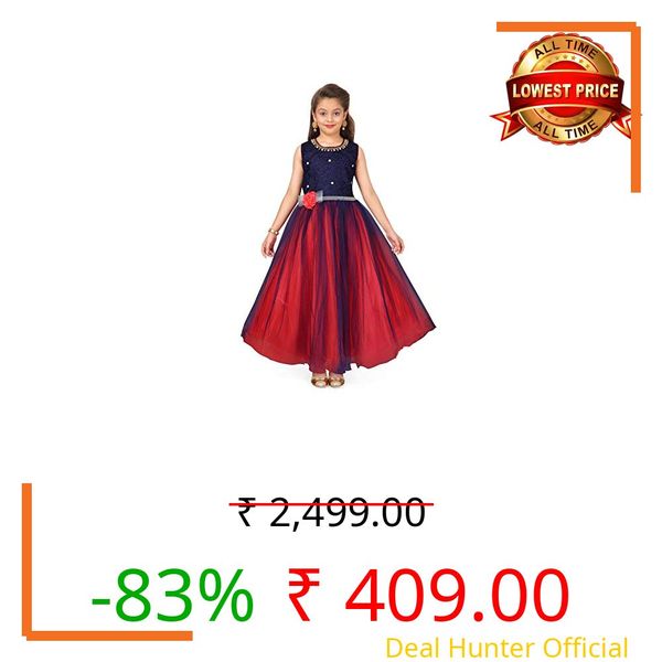 muhuratam Girl's Red and Navy Blue Color Gown (G-AG-08-RED-NAVY-36)