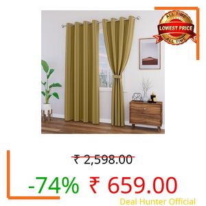 TOPDRAPES 80-90% Blackout Window Curtains with Tie Back 5 feet 2 Pcs | Room Darkening, Thermal Insulated, Noise Reducing Heavy Polyester Solid Curtains (Gold Colour)