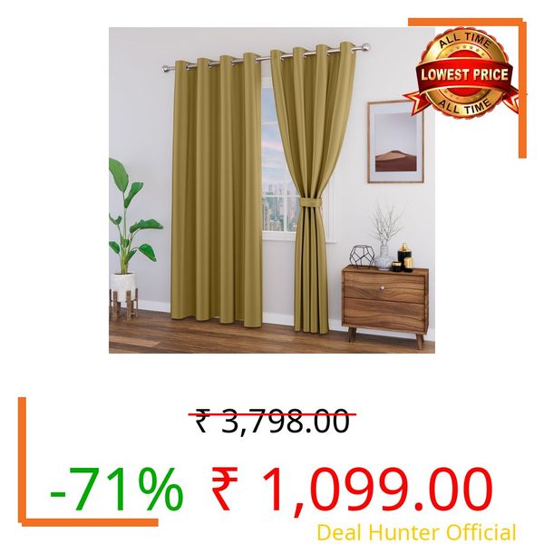 TOPDRAPES 80-90% Blackout Long Door Curtains with Tie Back 9 feet 2 Pcs | Room Darkening, Thermal Insulated, Noise Reducing Heavy Polyester Solid Curtains (Gold Colour)