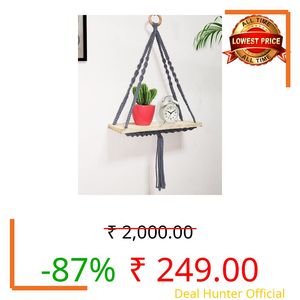 Homesake® Macrame Wall Hanging Shelf Woven Home Decor Wood Floating Storage Shelf Bohemian Handmade Cotton Rope,Living Room, Balcony, Garden, (71 L x 40 W Gray)