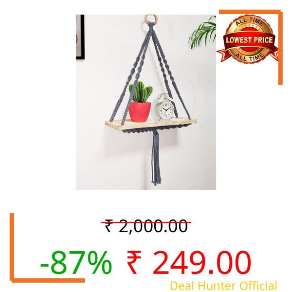 Homesake® Macrame Wall Hanging Shelf Woven Home Decor Wood Floating Storage Shelf Bohemian Handmade Cotton Rope,Living Room, Balcony, Garden, (71 L x 40 W Gray)