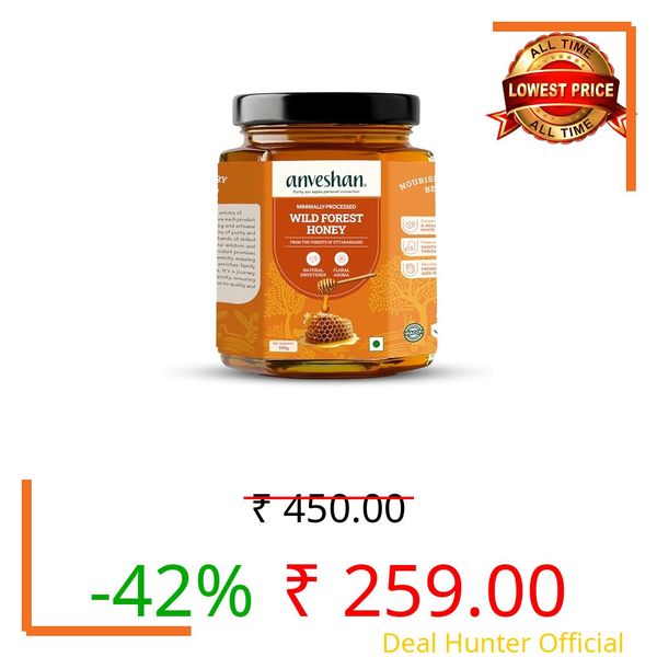 Anveshan Wild Forest Honey 500g | Raw, Minimally processed | No Added Sugar | 100% Pure Natural Honey | Immunity Booster | Forest Harvested | Glass Jar | Lab Certified