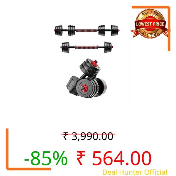 Bodyfit Dumbles Home Gym Set, Weight Plates +One Multi-Extension Convertor Barbell Rod, 2x14'' Stylish Dumbbell Rods, Unisex Exercise Home Workouts. (10Kg Weight Plates(2.5kgx4))