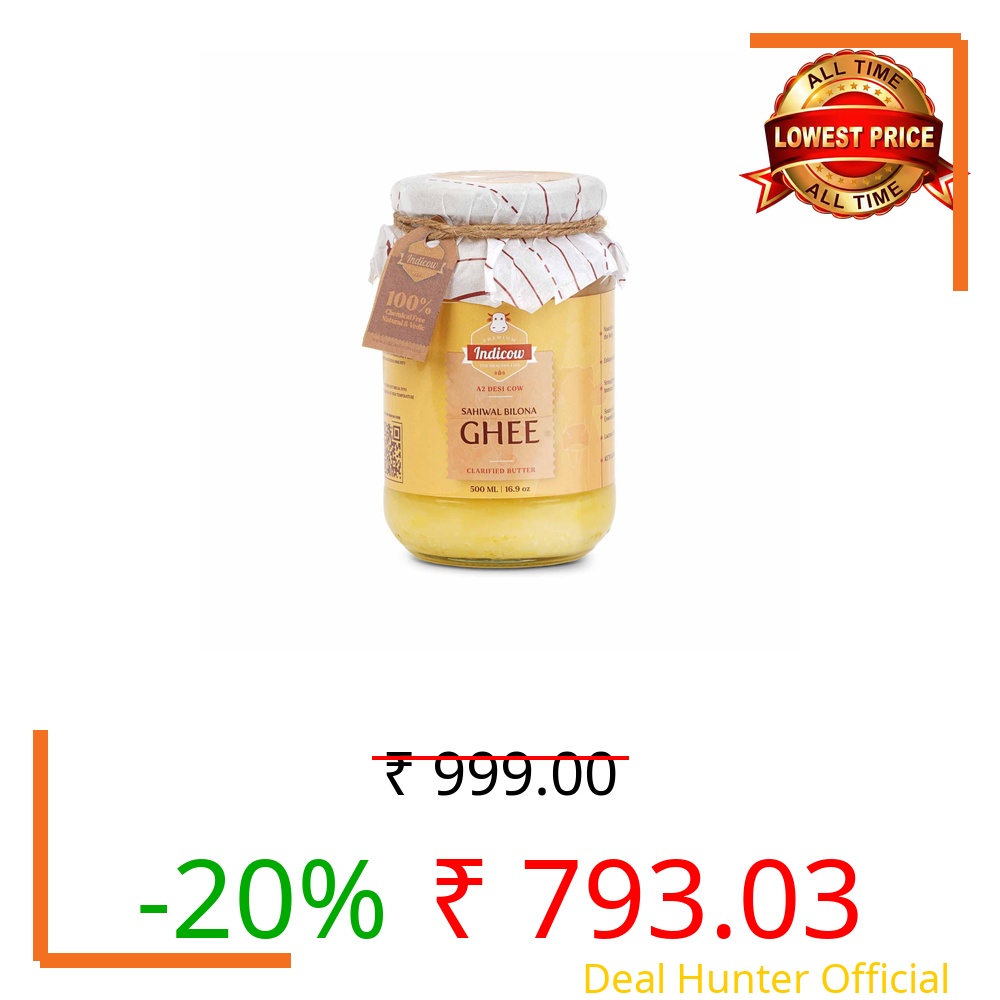 Indicow Organic Dairy Foods Pure Authentic A2 Ghee (500ml, Sahiwal)