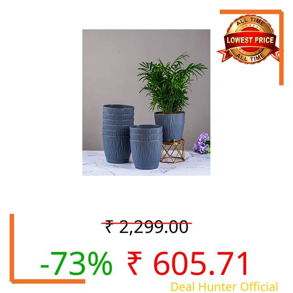 Nurturing Green® Set of 10 Self Watering Pots for Home, Decor & Garden | Flower Pots, Planters for Indoor Plants | Plastic Pots for Living Room (Color: Grey, Size: 14cm x 12.5cm Each)