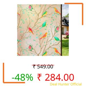 PRIVAC Premium Vinyl Stained Window Glass Film (16x48 Inch) - Self-Adhesive Decorative Sticker Opaque Sheet Tint Wallpaper for Window Glass Privacy Cover, Door, Office, Home.| Anti-UV. Frosted Birds