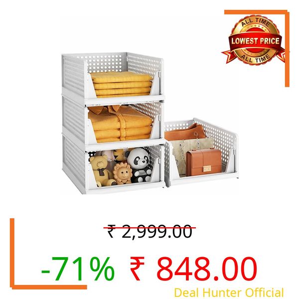 DecoLogy Clothes Organizer for Wardrobe Cupboard Organizer for Clothes Foldable and Stackable Closet Organizer Drawer Organizer for Clothes Multi Purpose Plastic Shirts Tops (3PCS-Large, White)