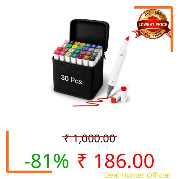 Corslet Dual Tip Colorful Art Markers Sketch Pens 30 Colors with Carrying Case For Painting Sketching Calligraphy Drawing, Chisel & Fine Tip Permanent Colouring Marker For Kids Adult, Multicolor (30)