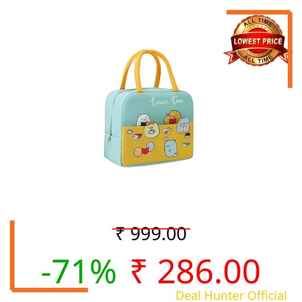 House of Quirk Insulated Reusable Lunch Bag Tote Bag for Women Printed Lunch Bag for School Picnic Office Outdoor Gym (Leisure Time) - Oxford Cloth, Pink, Yellow, 5 liters