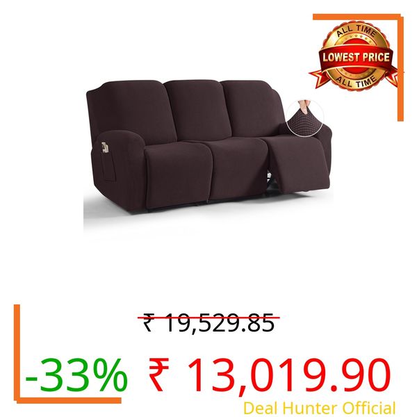 TAOCOCO Recliner Couch Covers for 3 Seat, 8-Pieces Stretch Large Couch Covers for 3 Seats Reclining Slipcovers Soft Jacquard Pattern Furniture Protector, Chocolate