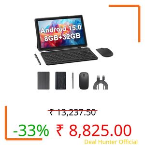 Android 14 10 inch Tablets, 2 in 1 Tablet with Keyboard Case, 8GB+64GB ROM/1TB, Quad Core, HD Touchscreen, Dual Carema, Gaming, Wi-Fi, BT, Google GMS Black