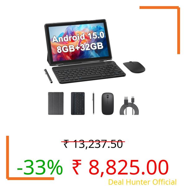 Android 14 10 inch Tablets, 2 in 1 Tablet with Keyboard Case, 8GB+64GB ROM/1TB, Quad Core, HD Touchscreen, Dual Carema, Gaming, Wi-Fi, BT, Google GMS Black